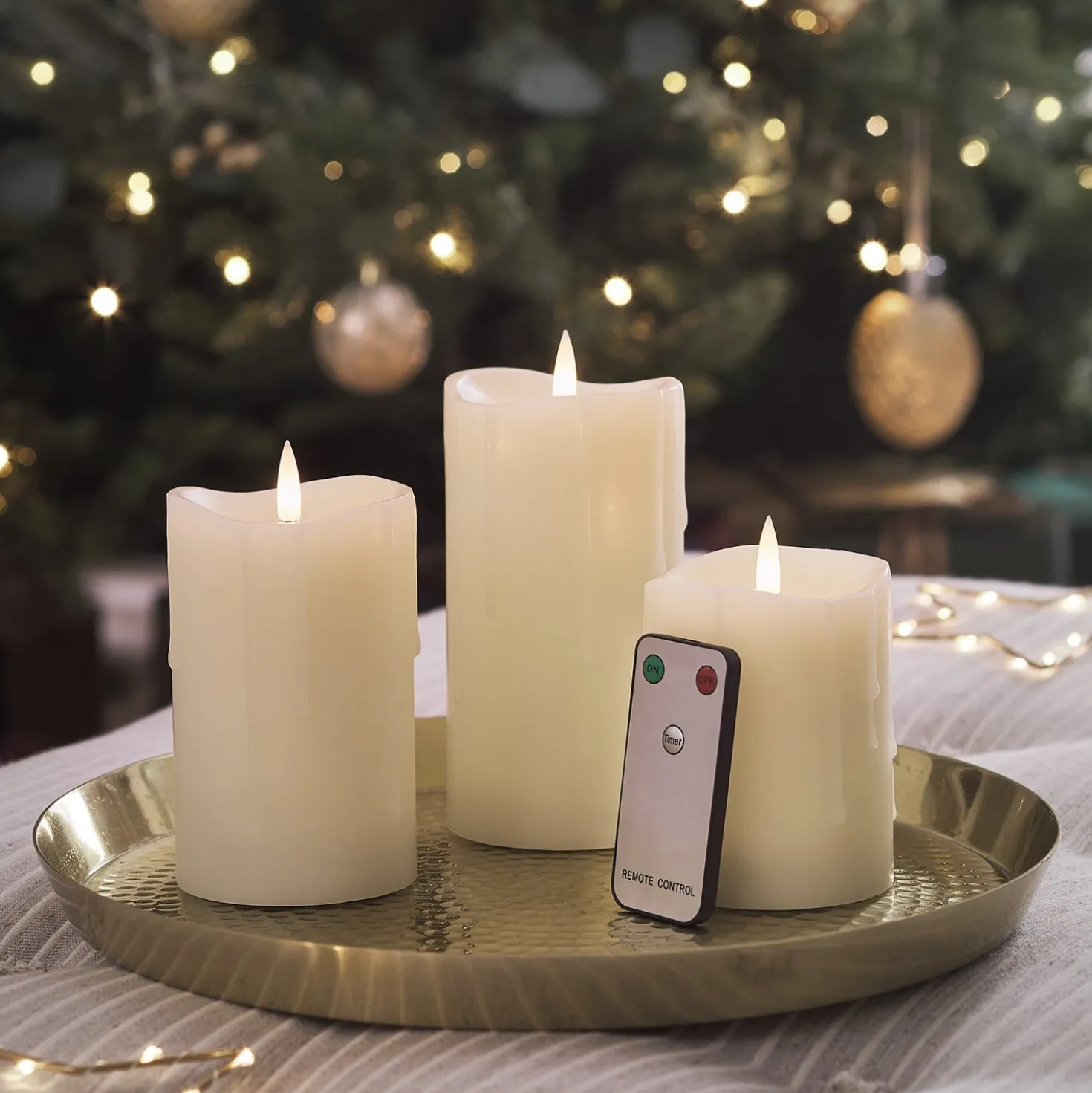 TruGlow® LED Kerzen Echtwachs Trio mit Wachstropfen mit Fernbedienung