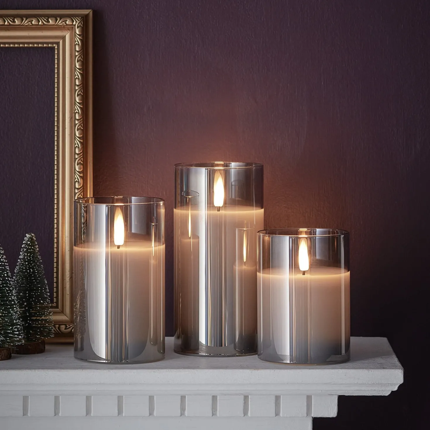 TruGlow® LED Kerzen Echtwachs Trio in Rauchglas mit Fernbedienung