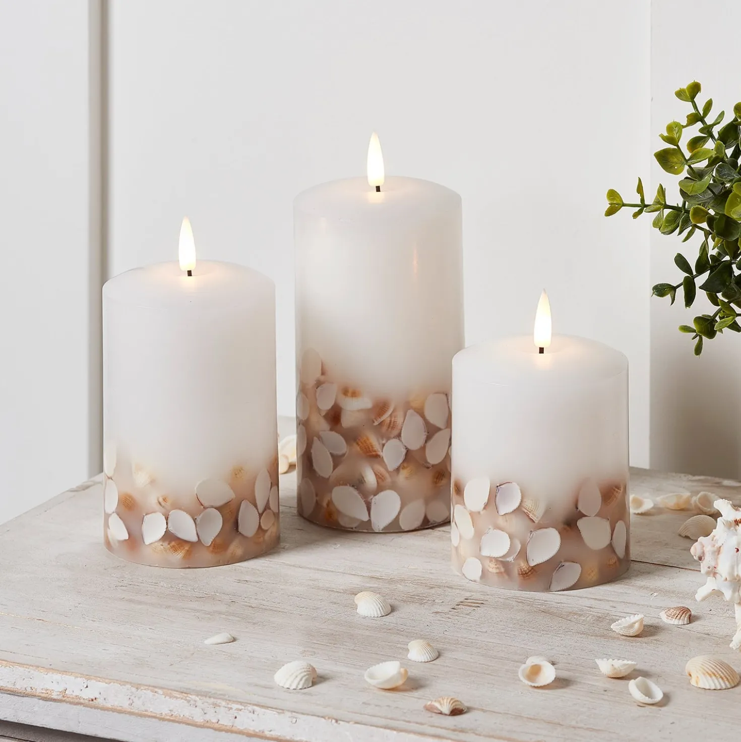 TruGlow® LED Kerzen Echtwachs Trio Muscheln mit Fernbedienung