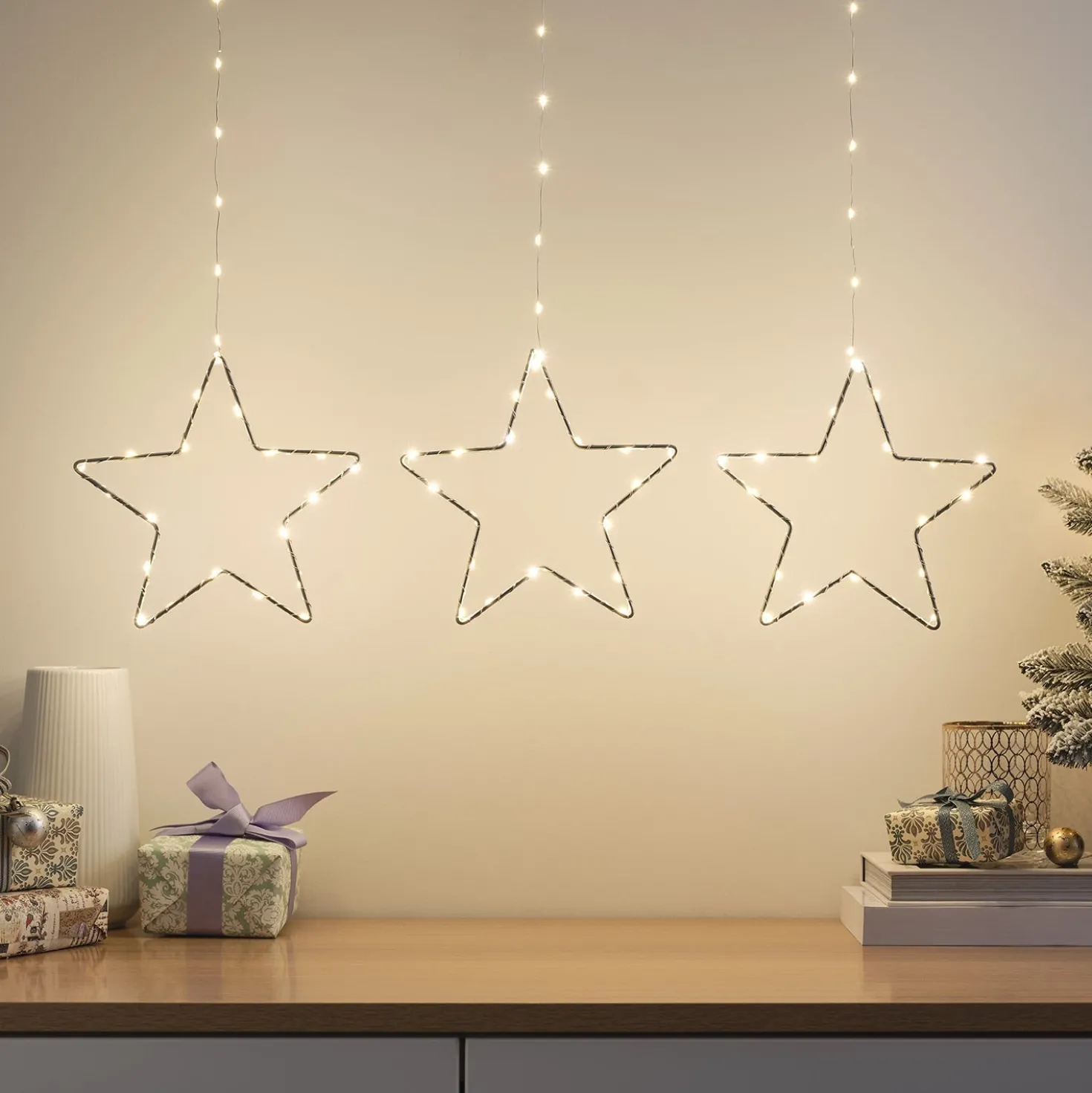 2 x 3er Set LED Sterne außen